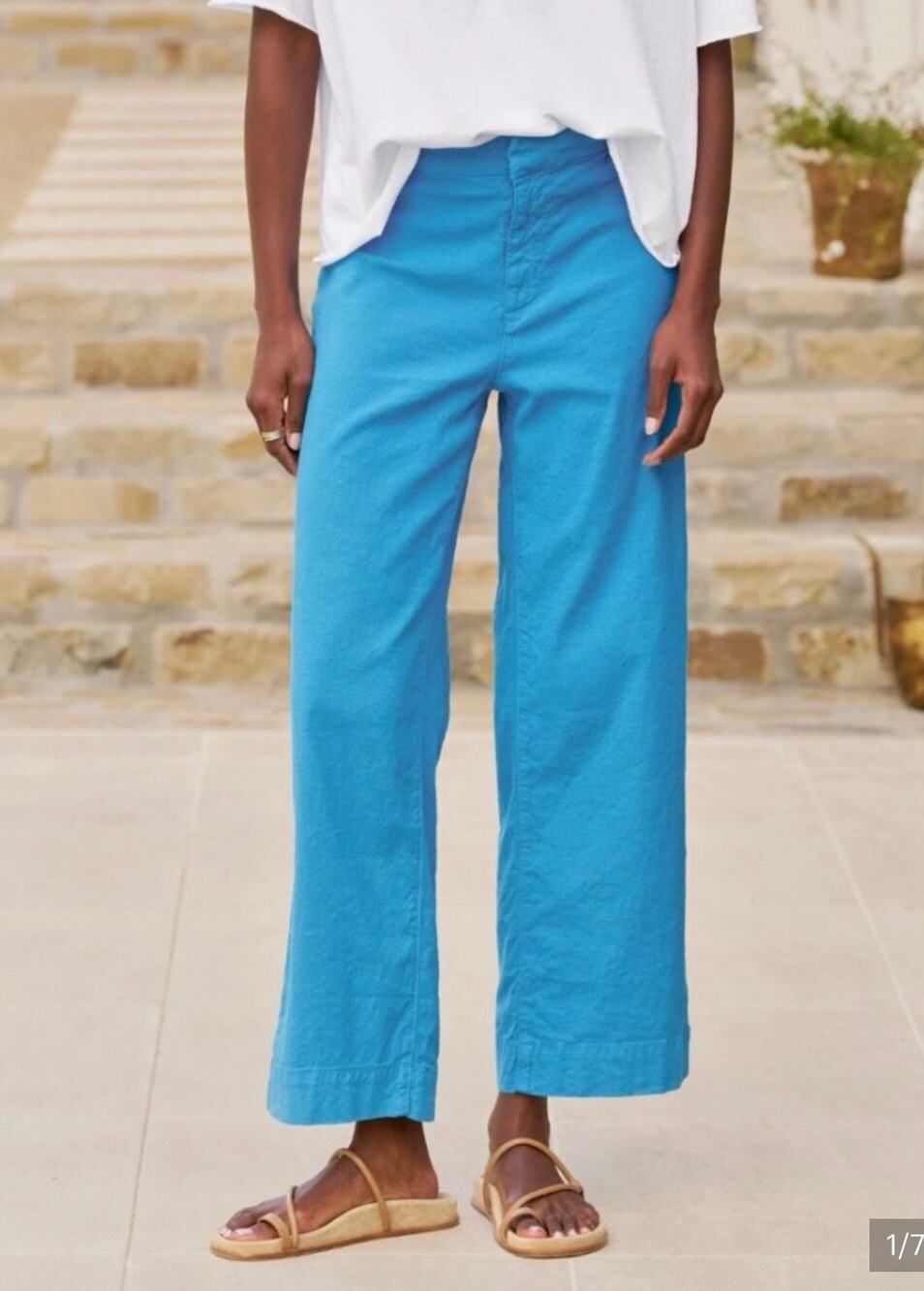 Frank & Eileen Wexford Linen/Cotton Wide Leg Trouser Pants Blue 10